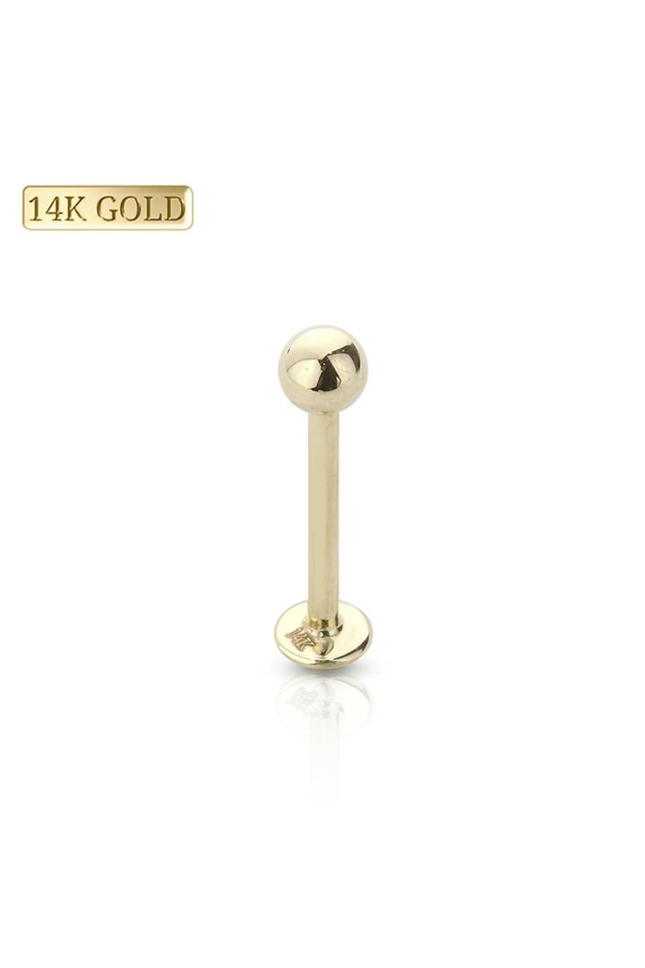 14K Gold Labret Plain Ball 3/8" (10MM) For Lip Piercings